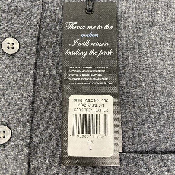 Greyson Men's Large Solid Grey Wicking Stretch Short Sleeve Polo Shirt - Picture 4 of 6